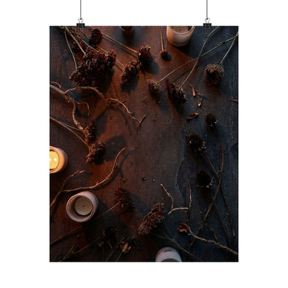 Dried Flowers Winter Wall Art Print | Dark Japandi Sophisticated Design Art Print