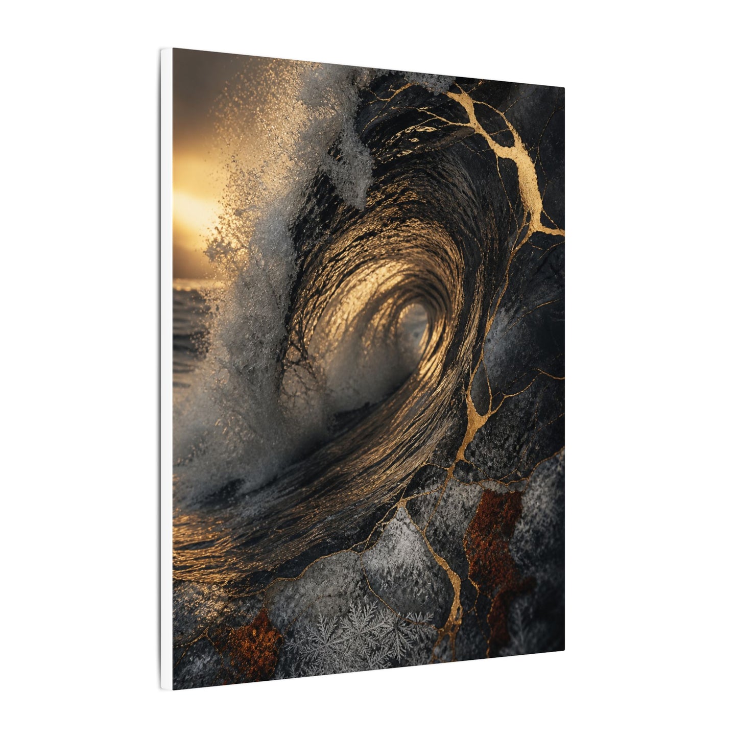 Kanso Ocean Wave Canvas Art - Kintsugi Gold Vein