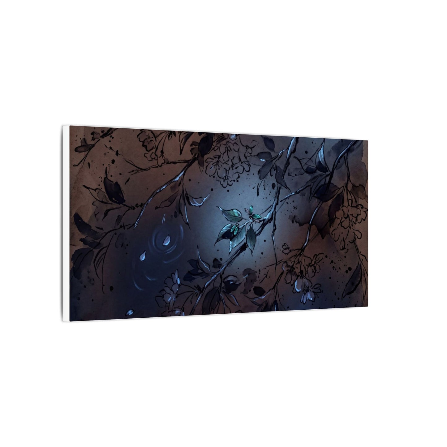 Bold Cherry Blossom Canvas Art - Charcoal Ink Dark Japandi