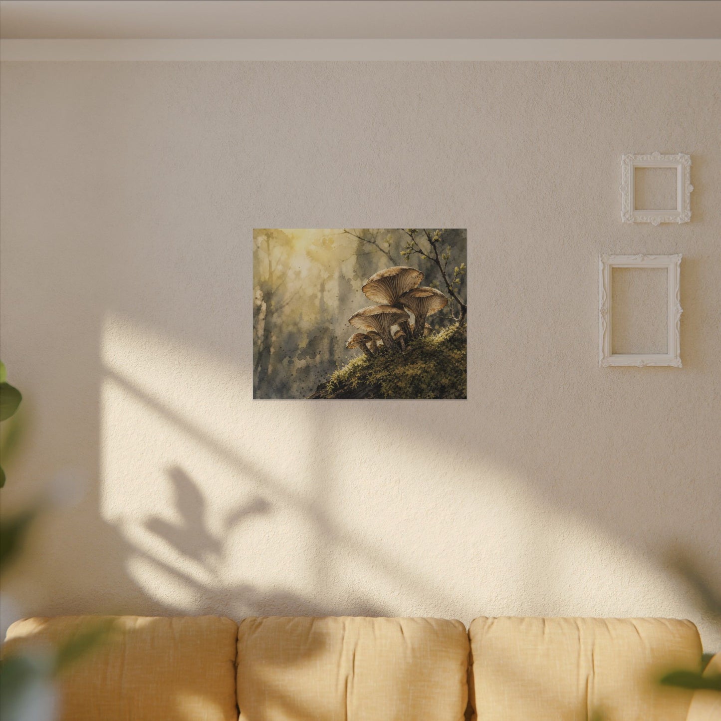 Wild Mushrooms Canvas Art | Spring Japandi Watercolor Art