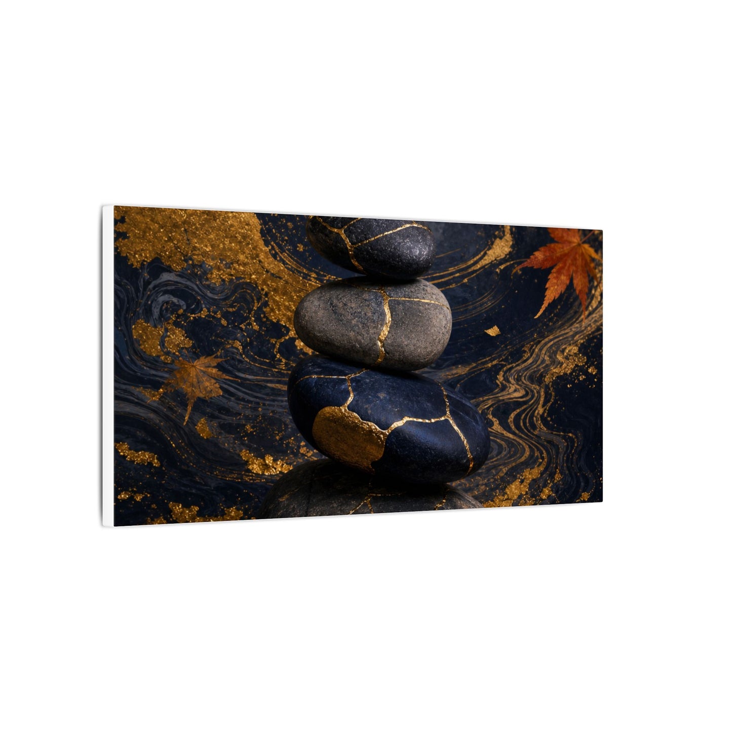 River Stones Autumn Canvas Art | Kintsugi Artful Design