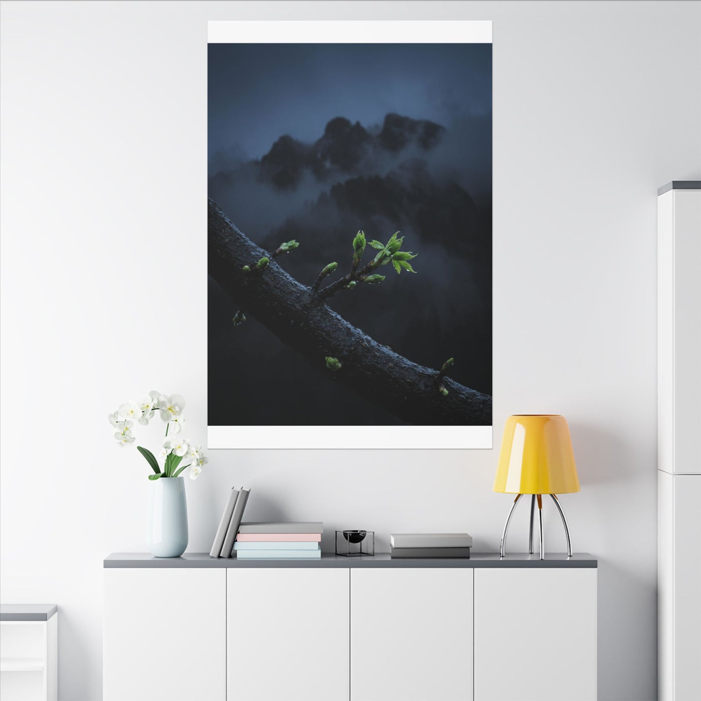 Moonlight Mountain Mist Canvas Art - Dark Japandi Kanso