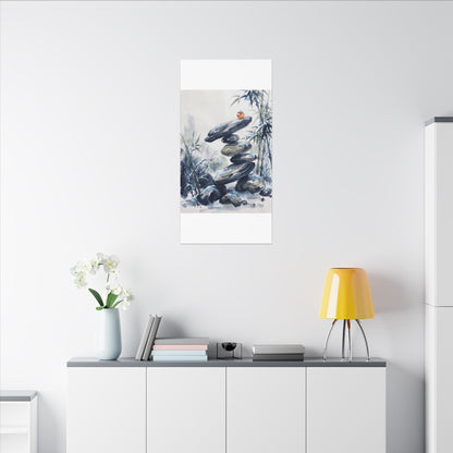 Zen River Stones in Moonlight | Sumi E Canvas Art