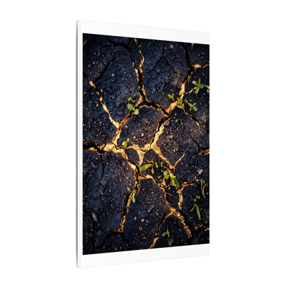 Spring Cracked Earth Crackle Gold Canvas Art | Healing Decor