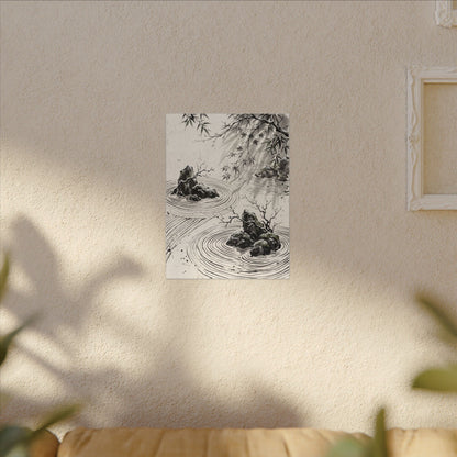 Rock Garden Canvas Art | Winter Zen Sumi E Art