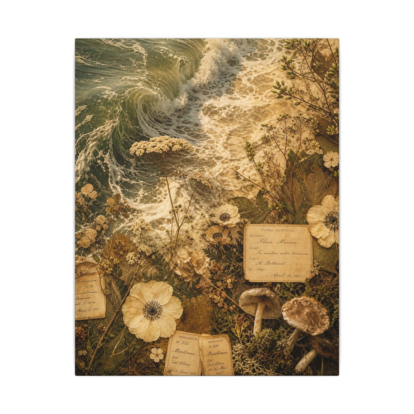 Spring Ocean Wave Herbarium Canvas Art | Nostalgic Decor