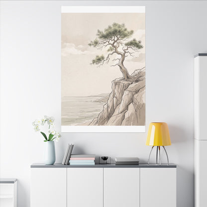 Japandi Pine Tree in Dappled | Minimal Line Canvas Art