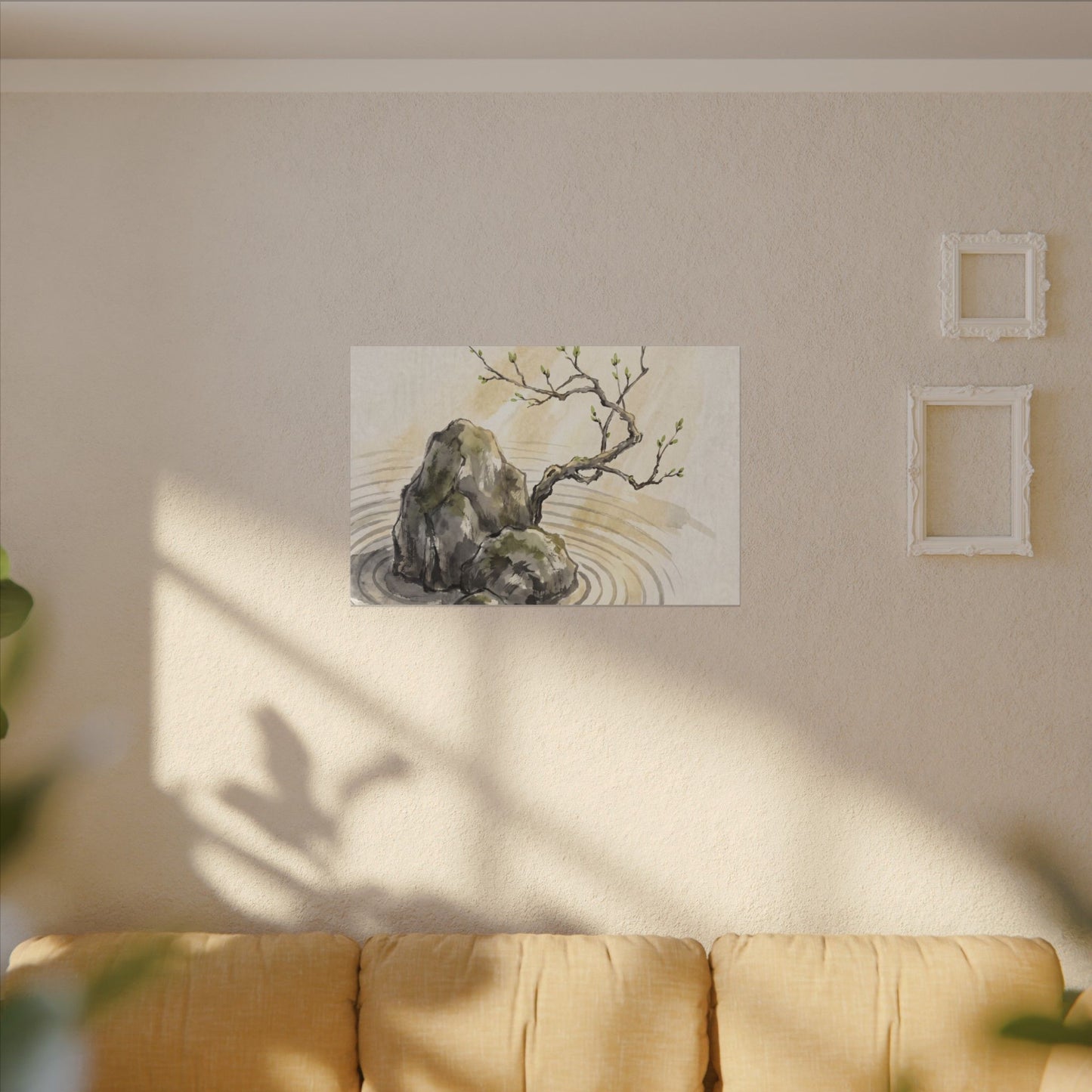 Serene Rock Garden Canvas Art - Sumi E Zen