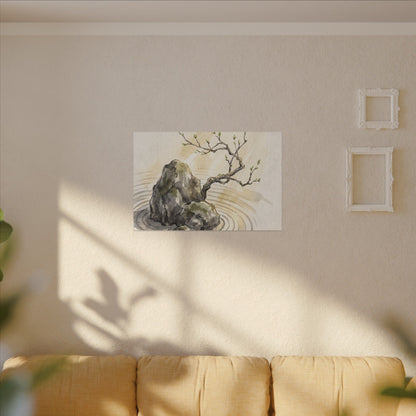 Serene Rock Garden Canvas Art - Sumi E Zen