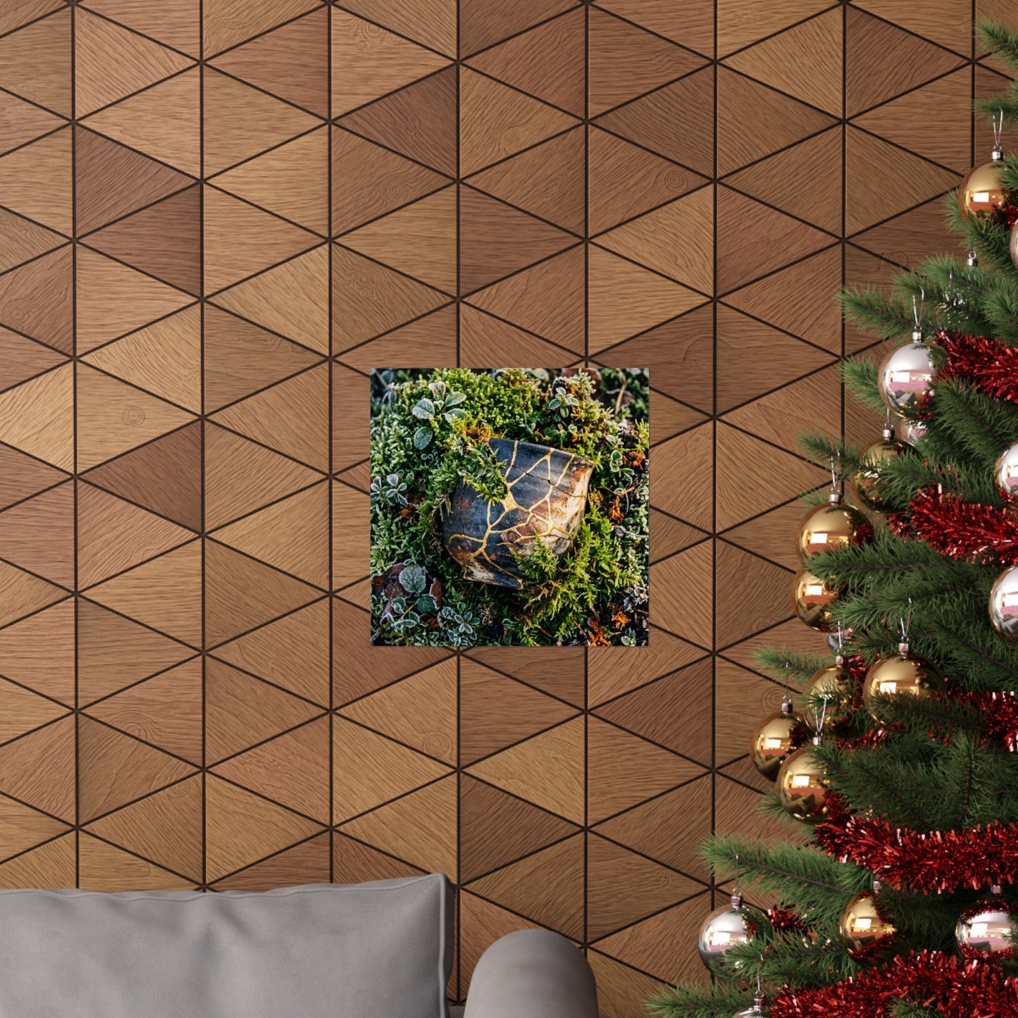 Winter Moss Close Up Gold Repair Wall Art Print | Beautiful Decor