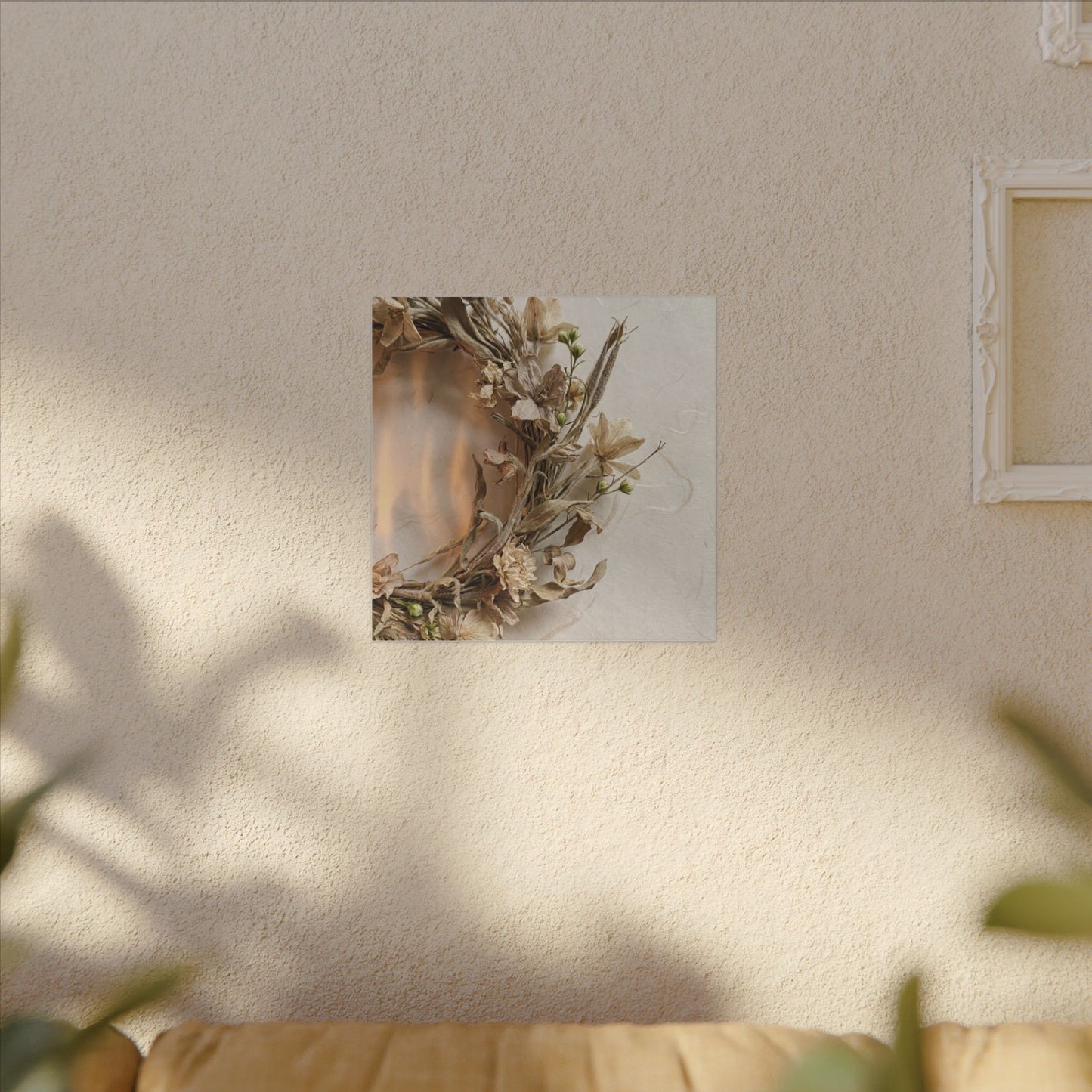 Dried Flowers Japanese Pattern Canvas Art | Neutral Japandi Art
