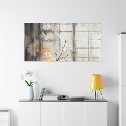 Shoji Screen Canvas Art | Spring Japandi Watercolor Art