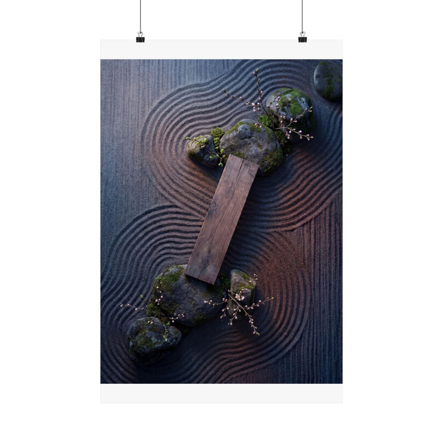 Rock Garden Moody Minimal Wall Art Print | Moody Dark Japandi Art