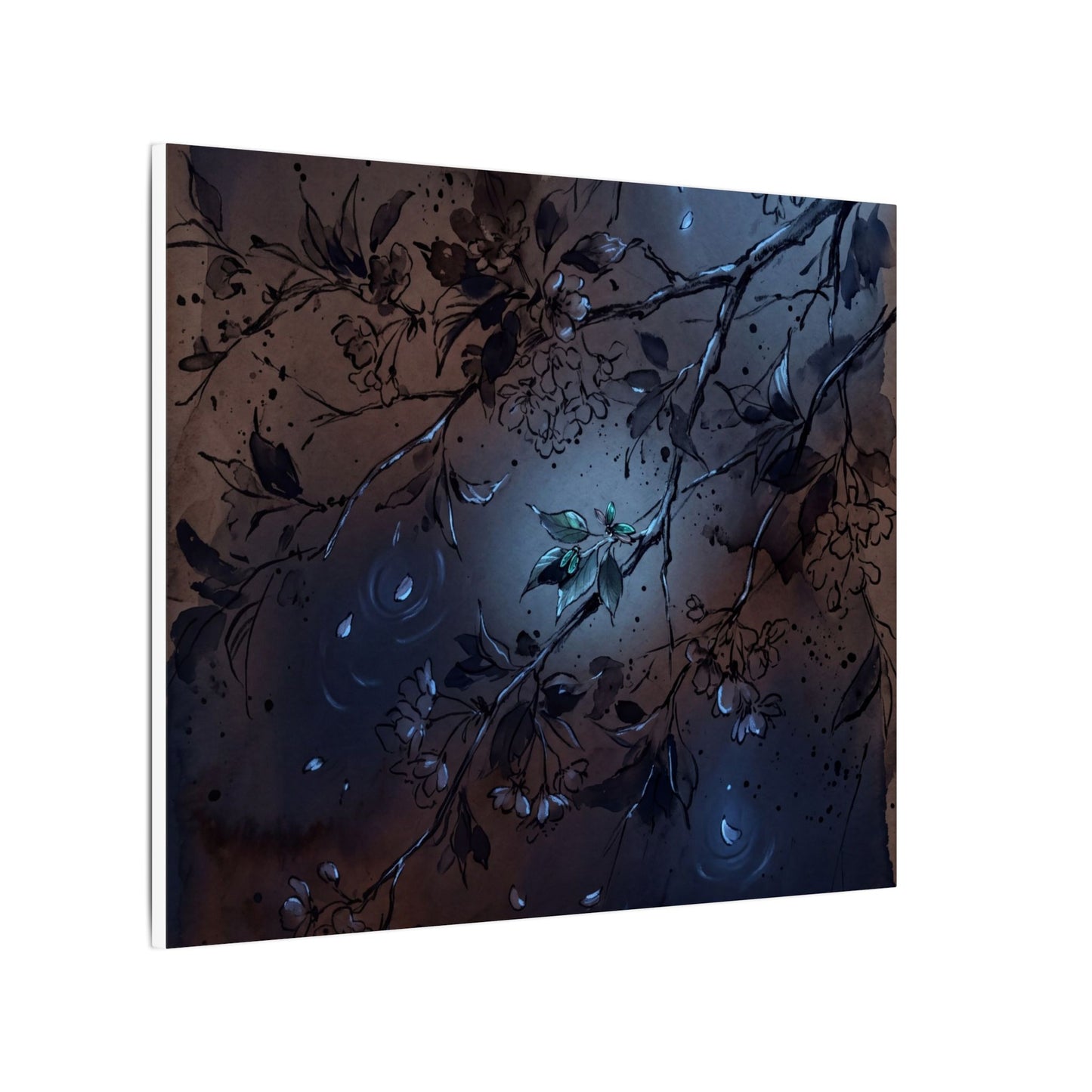 Bold Cherry Blossom Canvas Art - Charcoal Ink Dark Japandi