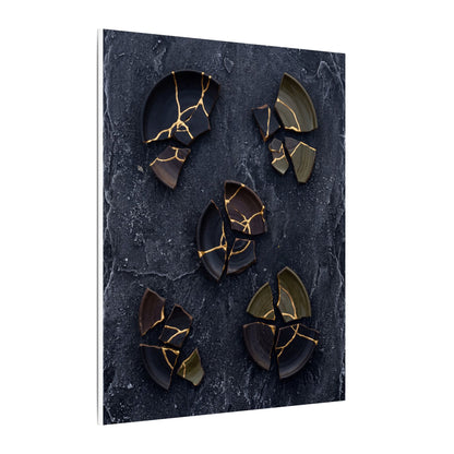 Broken Pottery Canvas Art | Winter Dark Japandi Shadow Zen Art