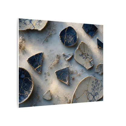 Broken Pottery Canvas Art | Winter Kintsugi Gold Vein Art