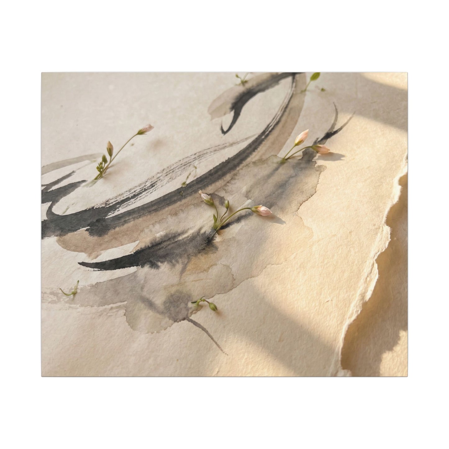 Ink Brushstroke Watercolor Canvas Art | Neutral Japandi Art