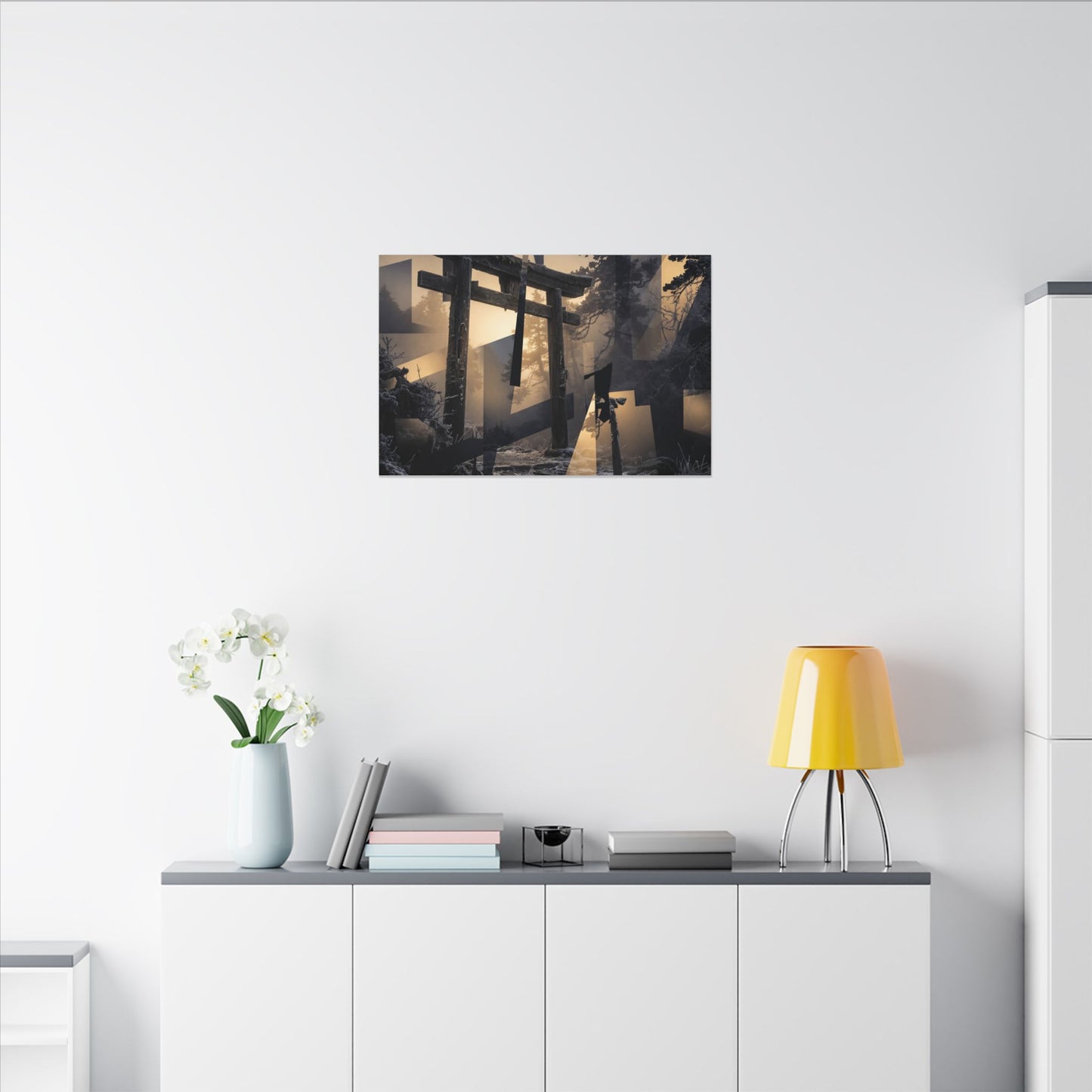 Winter Torii Gate Moody Minimal Canvas Art | Bold Decor
