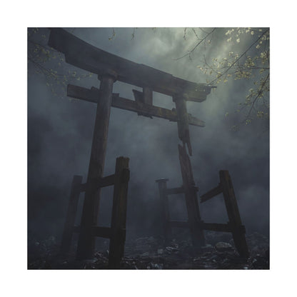 Dark Japandi Torii Gate in Dappled | Moody Minimal Canvas Art