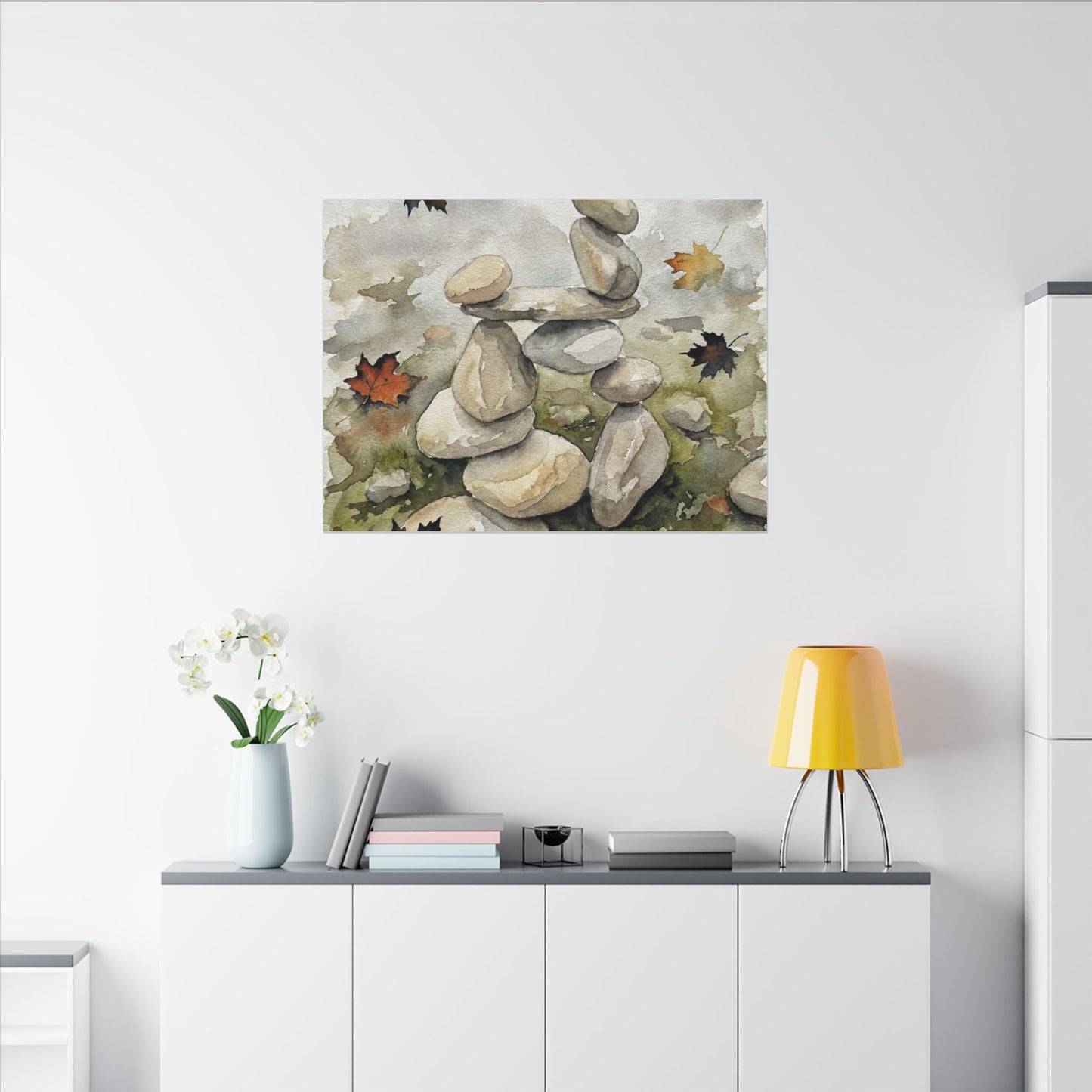 Overcast River Stones Canvas Art - Japandi Fukinsei