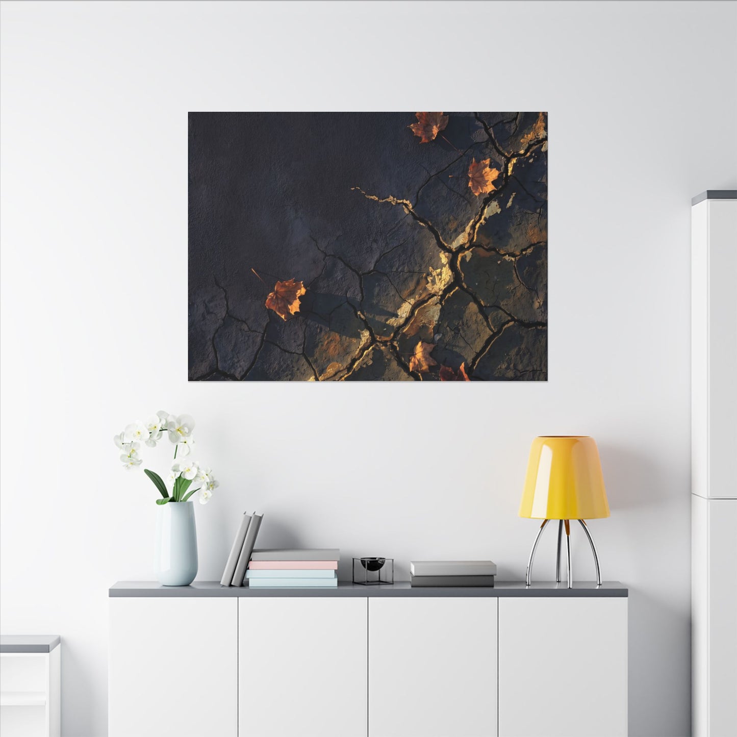 Cracked Earth Canvas Art | Autumn Dark Japandi Dark Texture Art