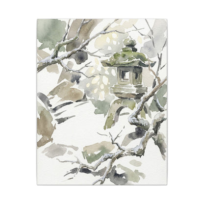 Elegant Stone Lantern Canvas Art - Watercolor Japandi