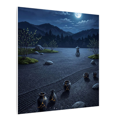 Kintsugi Moonlit Garden in Moonlight | Gold Repair Canvas Art