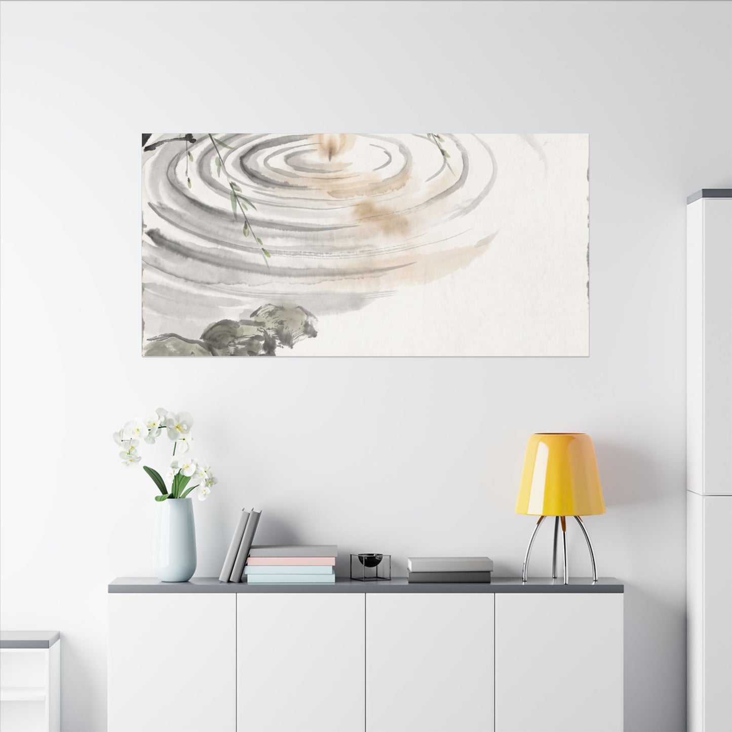 Water Ripple Sumi E Canvas Art | Tranquil Zen Art