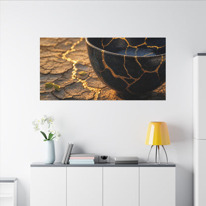 Golden Hour Cracked Earth Canvas Art - Kintsugi Fukinsei