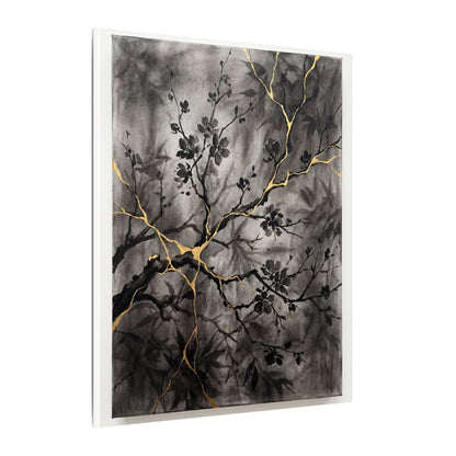 Kanso Cherry Blossom Canvas Art - Kintsugi Crackle Gold