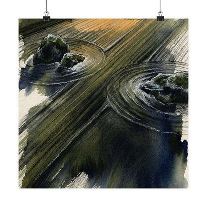 Golden Hour Rock Garden Wall Art Print - Dark Japandi Ma