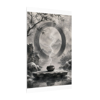 Incense Smoke Canvas Art | Winter Zen Sumi E Art