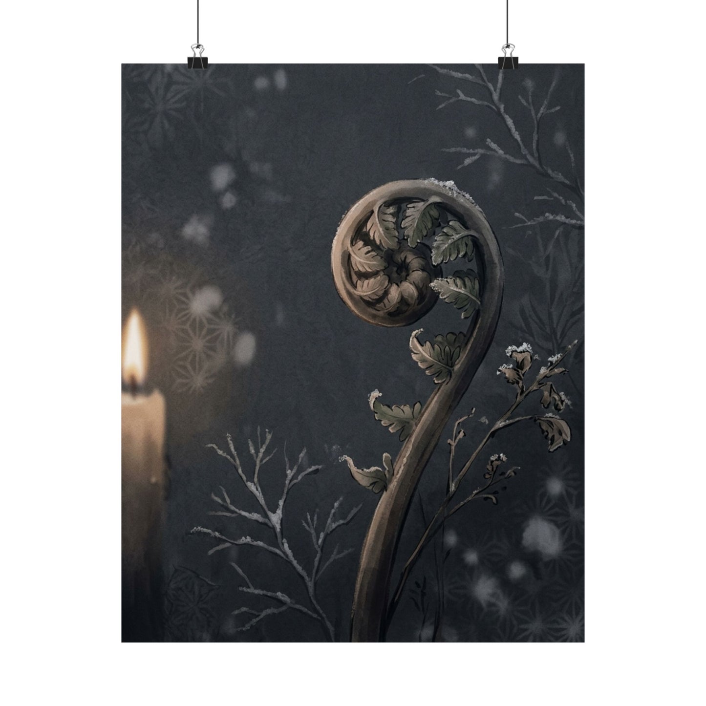 Fern Unfurling Japanese Pattern Wall Art Print | Warm Japandi Art