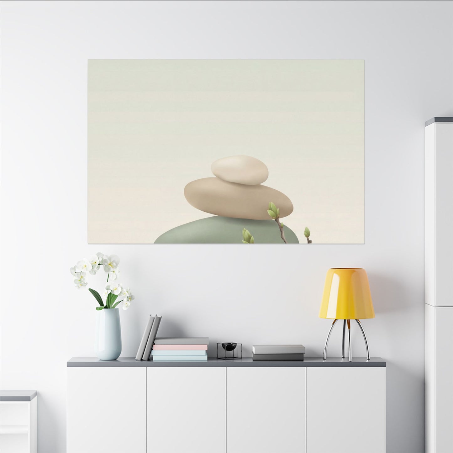 Dawn River Stones Canvas Art - Japandi Fukinsei