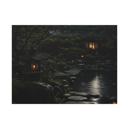 Moonlit Garden Shadow Zen Canvas Art | Sophisticated Dark Japandi Art