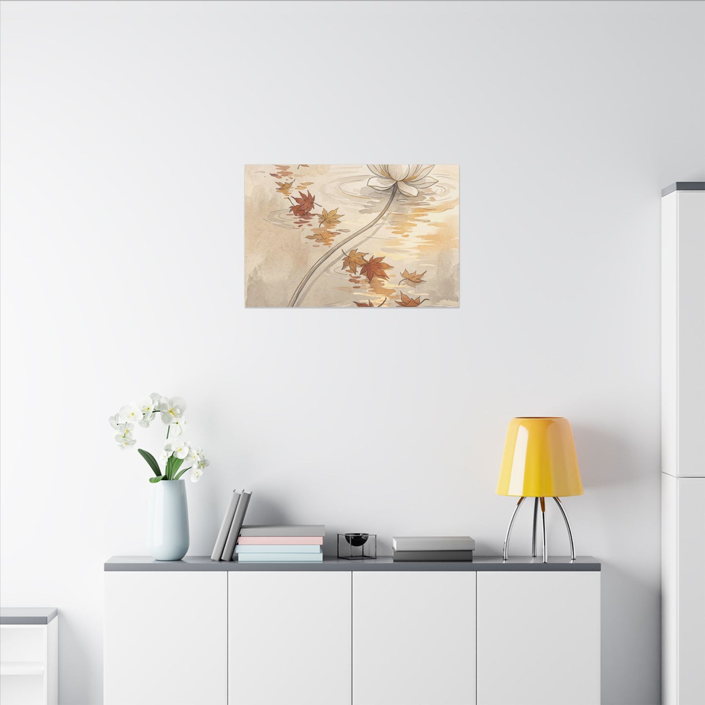 Lotus Flower Canvas Art | Autumn Japandi Minimal Line Art