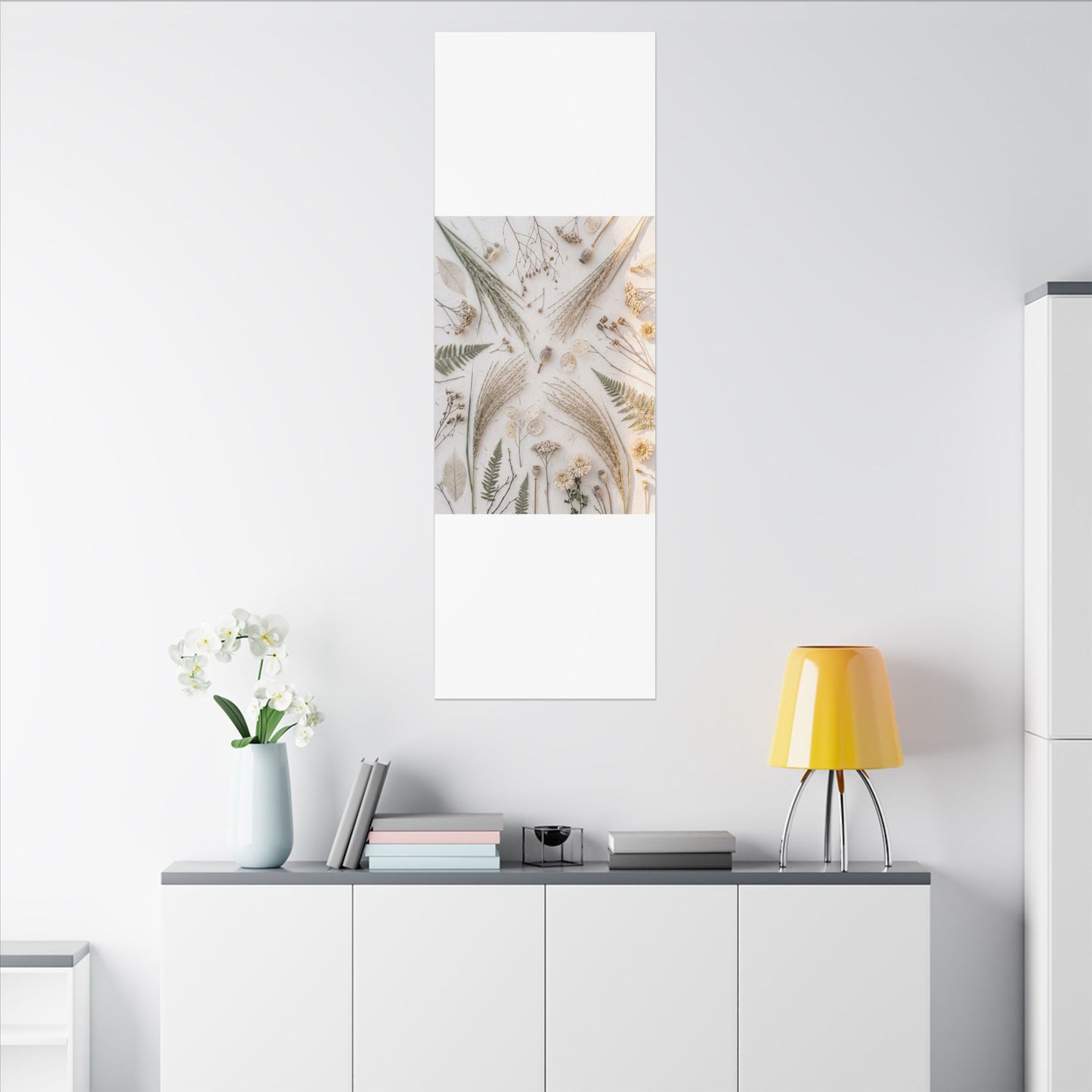 Elegant Dried Flowers Canvas Art - Japanese Pattern Japandi