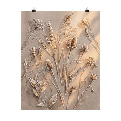 Dried Flowers Winter Wall Art Print | Japandi Earthy Design