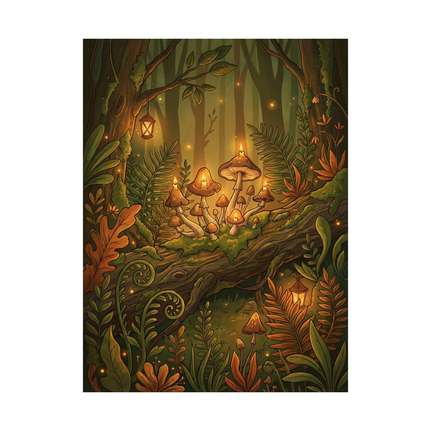 Summer Wild Mushrooms Forest Whimsy Wall Art Print | Nostalgic Decor