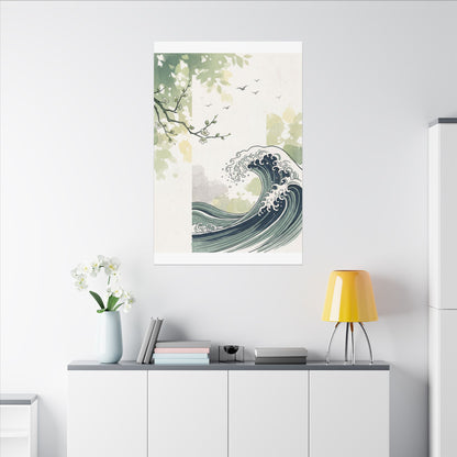 Spring Ocean Wave Ukiyo E Inspired Canvas Art | Serene Decor