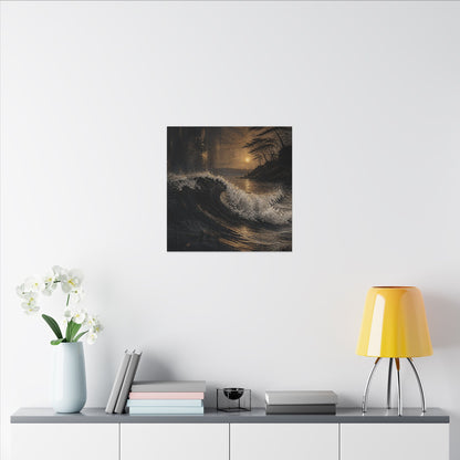 Ocean Wave Dark Texture Canvas Art | Bold Dark Japandi Art