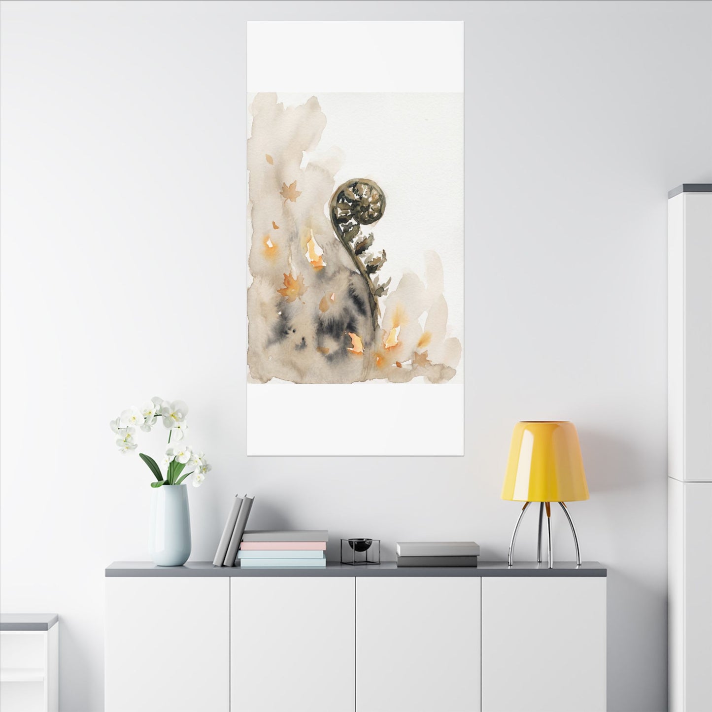 Fern Unfurling Watercolor Canvas Art | Earthy Japandi Art