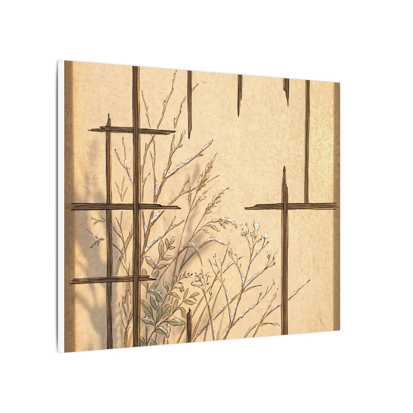 Shoji Screen Canvas Art | Winter Japandi Minimal Line Art