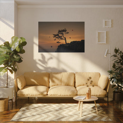 Dark Japandi Pine Tree in Golden Hour | Moody Minimal Canvas Art