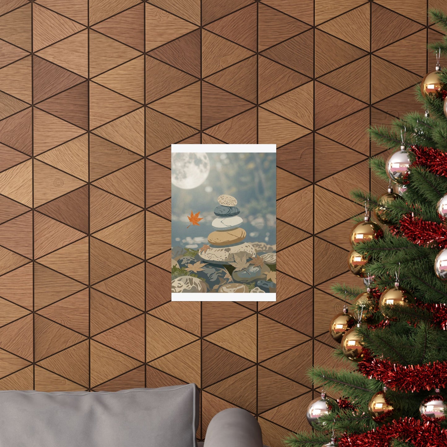 Earthy River Stones Wall Art Print - Japanese Pattern Japandi