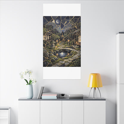 Kintsugi Moonlit Garden in Candlelight | Gold Vein Canvas Art
