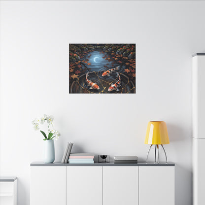 Koi Pond Canvas Art | Autumn Kintsugi Gold Repair Art