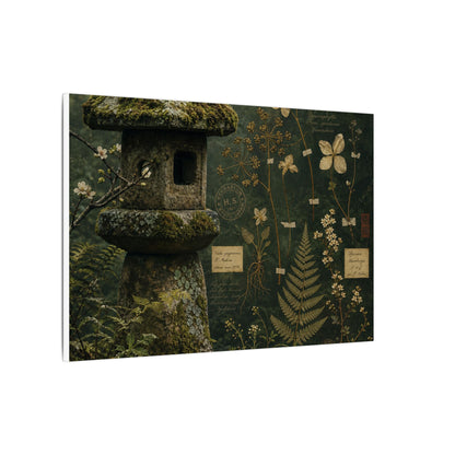 Spring Stone Lantern Herbarium Canvas Art | Nostalgic Decor