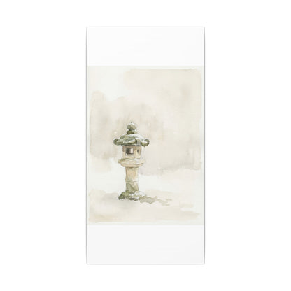 Stone Lantern Winter Canvas Art | Japandi Earthy Design