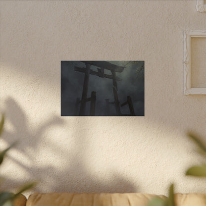 Dark Japandi Torii Gate in Dappled | Moody Minimal Canvas Art